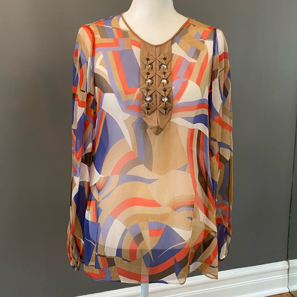 Eli Tahari print see through blouse